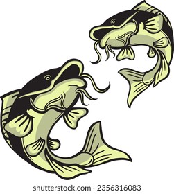 two catfish with separate parts, easy to re-edit and apply to various media, including print, screen printing, logos and others svg