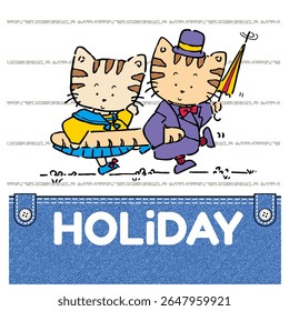 two cats carrying bread, Animal Cartoon, Flat Vector Illustration