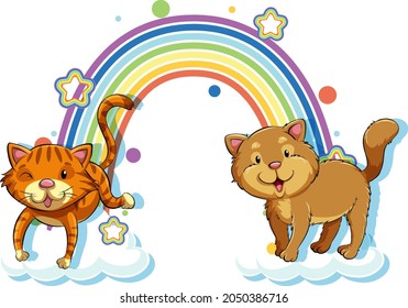 Two cats cartoon character with rainbow illustration
