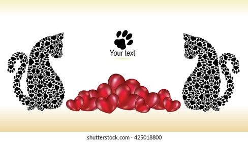 Two cats in cat tracks with a bunch of volumetric hearts on a light background