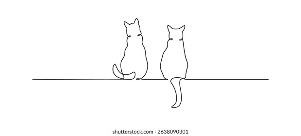 Two cats in continuous line art style. Pet Sketch in minimalist black line isolated on white background. Vector illustration