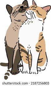 Two Cats couple sitting together Animal in love action cartoon Colour illustration