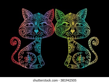 Two cats with decorative style.