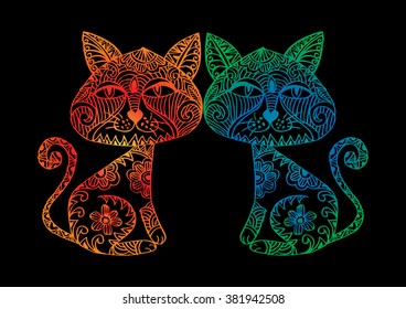 Two cats with decorative style.