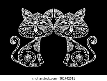 Two cats with decorative style.