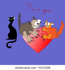 Two cats fight for heart of the cat