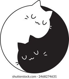 Two cats forming a yin yang symbol on a dark background.