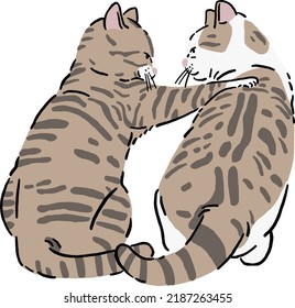 Two cats Friendship support Cartoon Color illustration