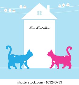 Two cats funny postcard