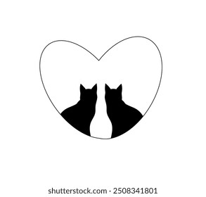 Dos gatos en el corazón aislar icono sobre un fondo transparente