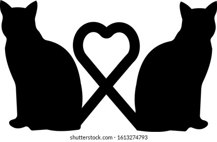 two cats with heart tails vector illustration for poster,greeting card,banner,t-shirt.