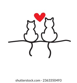 Zwei Katzen mit Herz. Vektorgrafik.