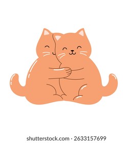 Two cats in hug. Valentines day poster. Friendship.