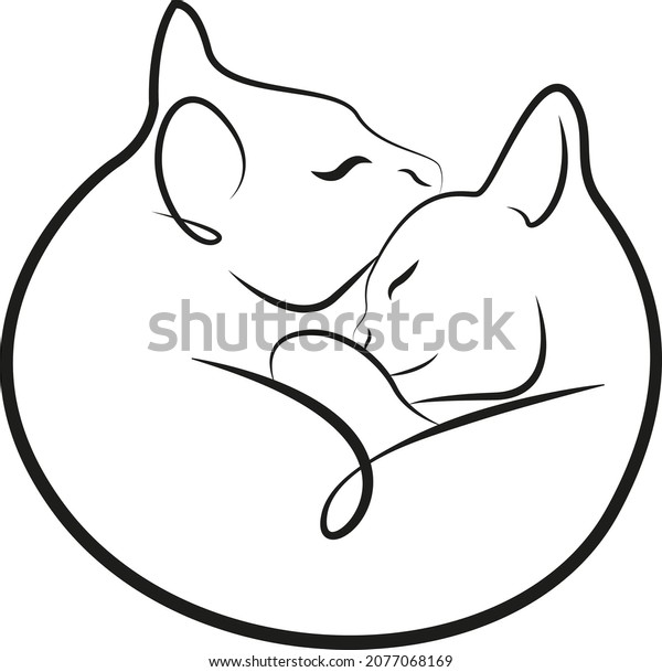 Two Cats Hugging Cat Kitten Linear Stock Vector Royalty Free 2077068169 Shutterstock