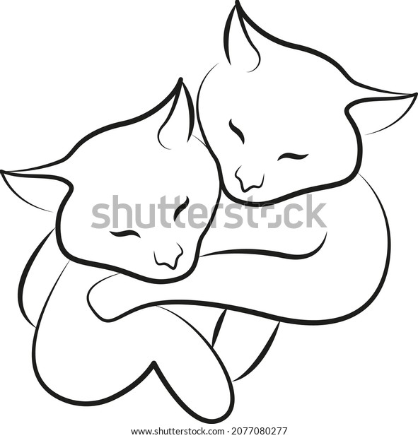 Two Cats Hugging Kittens Line Drawing Stock Vector Royalty Free 2077080277 Shutterstock