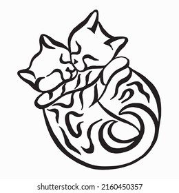Two cats hugging  Sketch logo  Linear drawing  Pet shop symbol  
