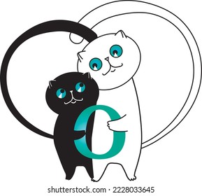 two cats hugging with tails in the form of a heart on a white background
