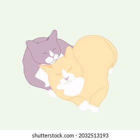 Two cats lie next to each other. Their bodies form a heart shape. Simple silhouettes. Vector graphics.