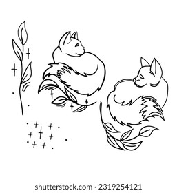 Two cats. Line drawing doodle. A set of simple elements for creating a logo, emblem or greeting card. Vector illustration EPS10