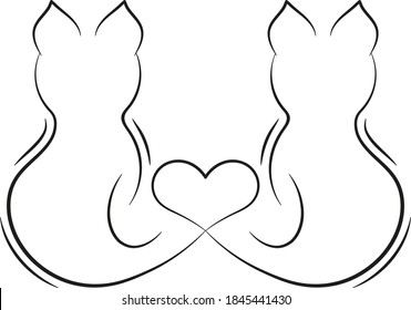 Two cats in love, cat love, cats with a heart, cats silhouette, kitten pattern