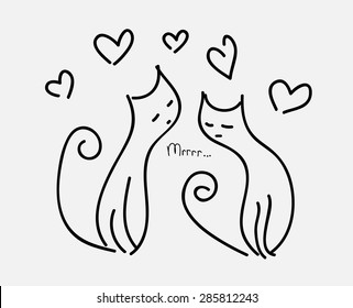 two cats in love couple hearts fly purr.