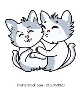 Two cats love each other and kiss happily, vector illustration.