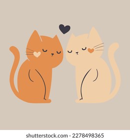 Two cats in love flat vector colored illustration