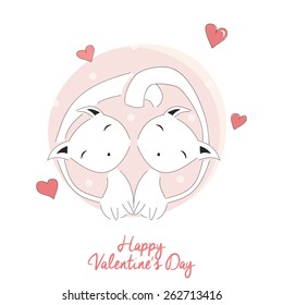 Two cats in love, happy Valentine's day, vector illustration
