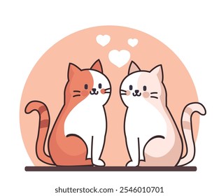 Two Cats in Love with Hearts