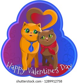 Two cats in love are inseparable. They are good together. Vector illustration