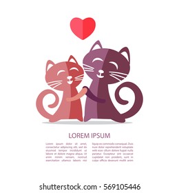 Two cats in love isolated on white background. Valentine’s Day vector illustration. Design elements for greeting cards and etc.