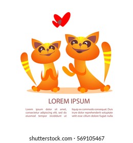 Two cats in love isolated on white background.Valentine's Day vector illustration. Design element for greeting cards and etc.
