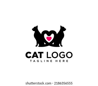 Two cats and love logo design