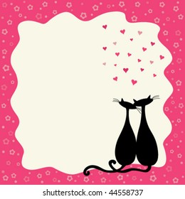 Two cats in love in retro frame and copy space 