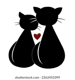 Two Cats in Love Together  Romantic Dating Concept  Vector Illustration