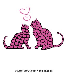 two cats in love, vector, a lot of cats, as the colorful cards. It can be used for greeting cards, Valentine, wedding invitation. vector illustration

