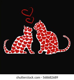 two cats in love, vector, a lot of cats, as the colorful cards. It can be used for greeting cards, Valentine, wedding invitation. vector illustration
