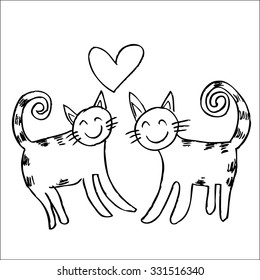 Two cats in love. Vector illustration