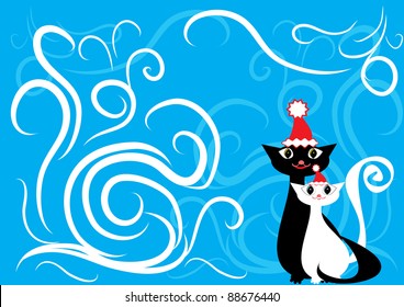 Two cats meet a holiday. vector illustration