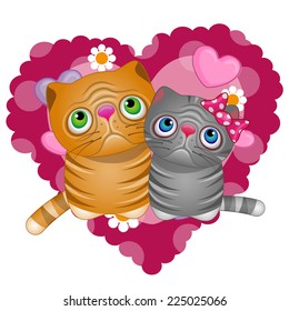 Two Cats on a background of heart 