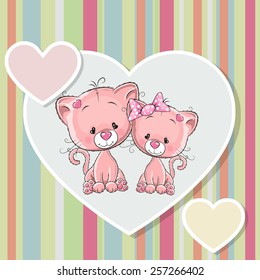 Two Cats on a background of heart 