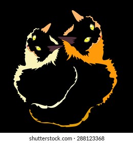 Two cats on a black background