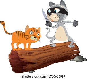 Dos gatos en el registro una mala y una víctima ilustración