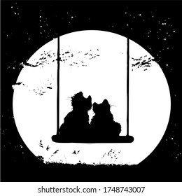 Zwei Katzen auf dem Schaukel im Mondlicht (Vektorgrafik)