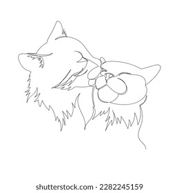 two cats. one line. a continuous infinite line. graphic contour image of cats. cats love
