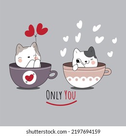 two cats with only love always t shirt graphic design vector illustration