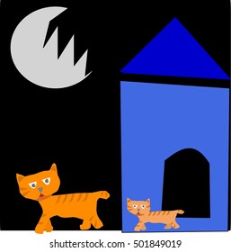 Two cats out for a walk in the night vector illustration