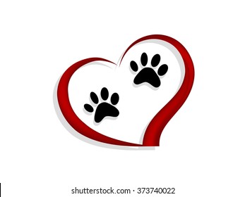 Two cat's paws in red heart 