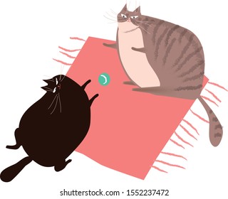 Two cats playing ball. Vector illustration