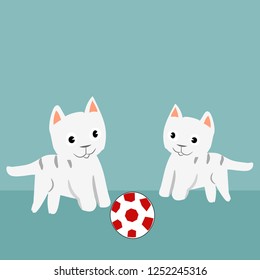 Two Cats Playing Football Vector Illustration